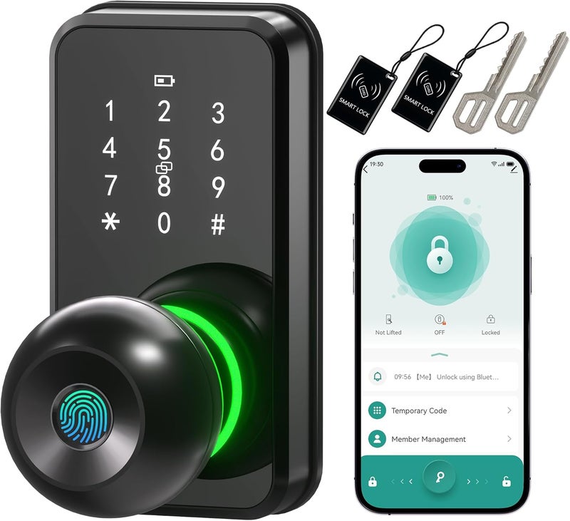Linkthai Smart Door Lock with Knob, Keyless Entry Fingerprint Lock with Touchscreen Keypad, Electronic Knob Digital Lock for Front Door, Easy Installation - Image 1